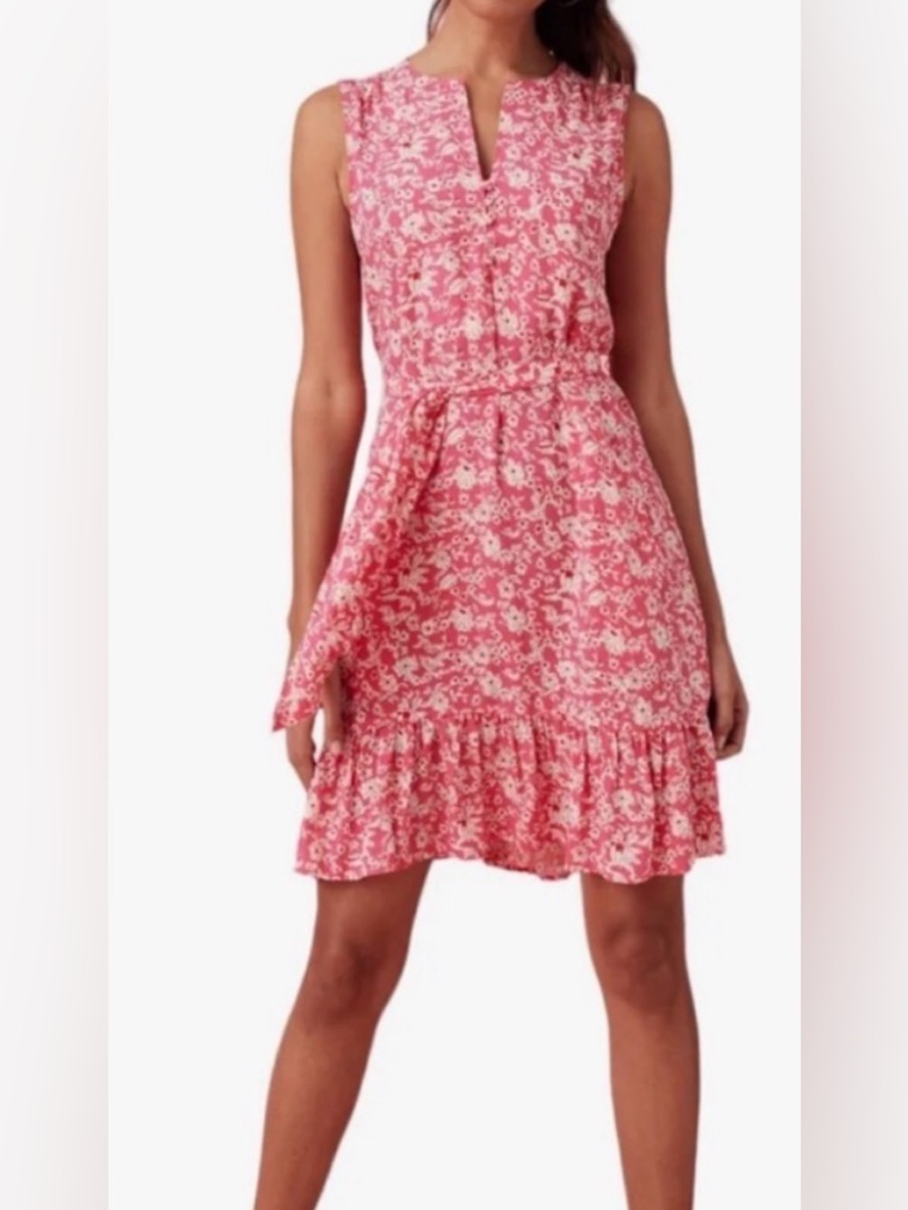 Untuckit Lucy Floral Pink Sleeveless Ruffle-Hem Dress
